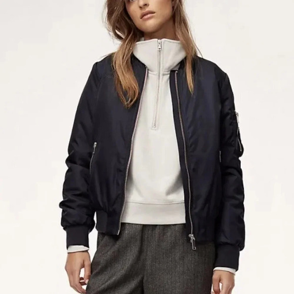Aritzia The Group By Babaton Gilman Classic Bomber Jacket Coat Navy Sz Small - Picture 1 of 8